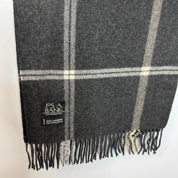 Jos A Bank Cashmere Grey Checked Scarf Classic Luxury Men's - Picture 3 of 9